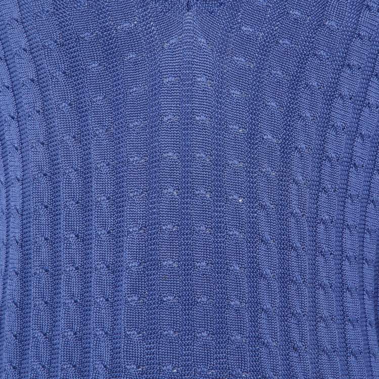 Pre Owned Tom Ford Blue Cotton Cable Knit V-Neck Sweater L
