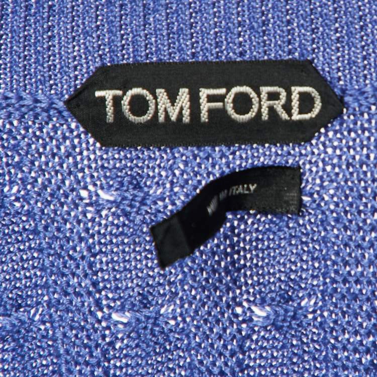 Pre Owned Tom Ford Blue Cotton Cable Knit V-Neck Sweater L