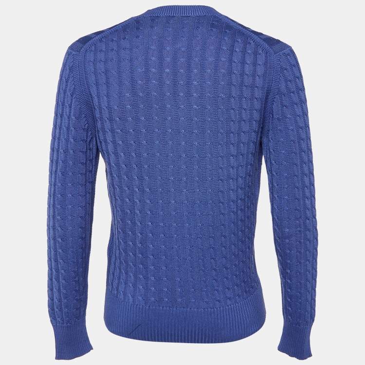 Pre Owned Tom Ford Blue Cotton Cable Knit V-Neck Sweater L