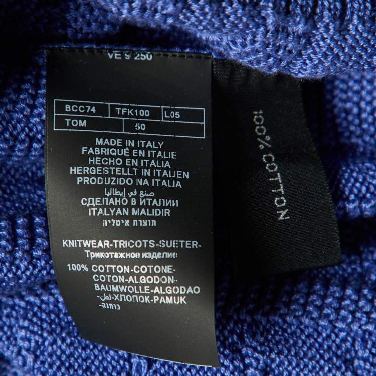 Pre Owned Tom Ford Blue Cotton Cable Knit V-Neck Sweater L