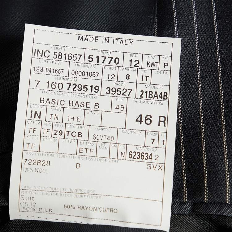 Pre Owned Tom Ford Black Pinstriped Wool Button Front Blazer S
