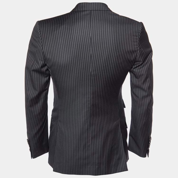 Pre Owned Tom Ford Black Pinstriped Wool Button Front Blazer S