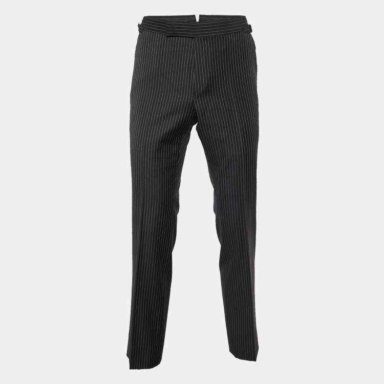 Pre Owned Tom Ford Black Pinstriped Wool Regular Fit Trousers S