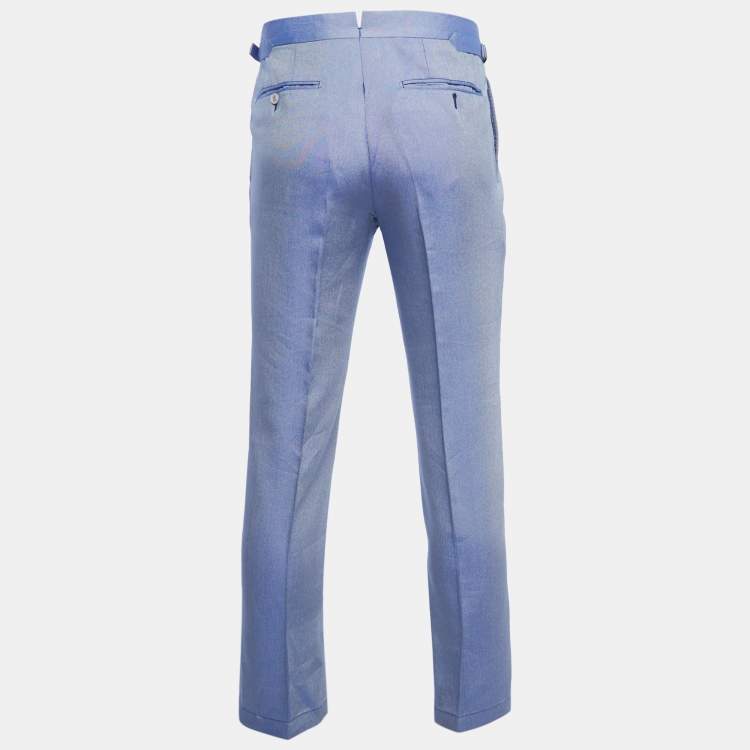 Tom Ford Blue Chambray Silk Blend Straight Fit Trousers M Tom Ford