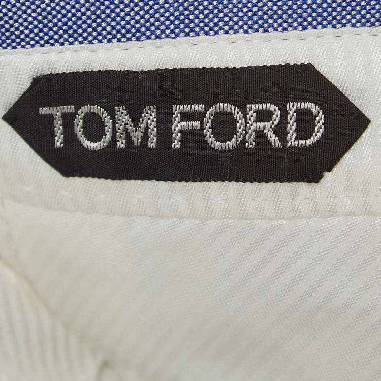 Pre Owned Tom Ford Blue Chambray Silk Blend Straight Fit Trousers M