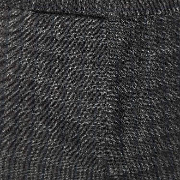 Pre Owned Tom Ford Dark Brown Checked Wool Regular Fit Tailored Trousers M