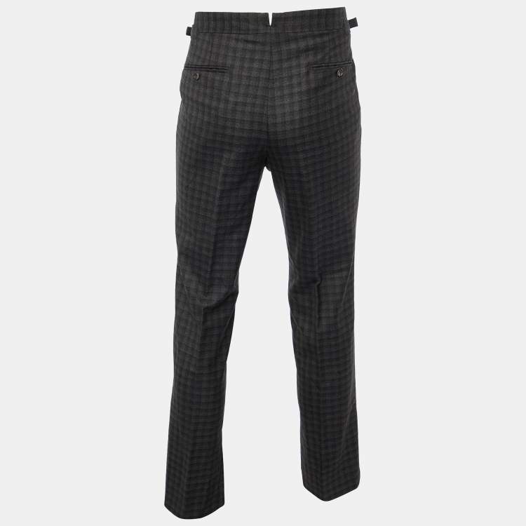 Pre Owned Tom Ford Dark Brown Checked Wool Regular Fit Tailored Trousers M