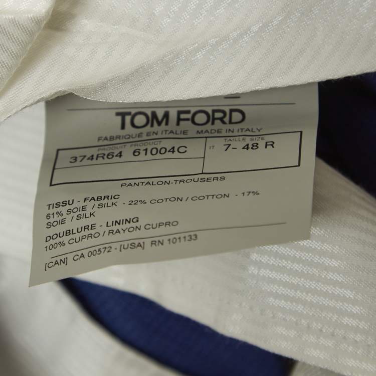 Pre Owned Tom Ford Blue Texture Silk & Cotton Tailored Pants M