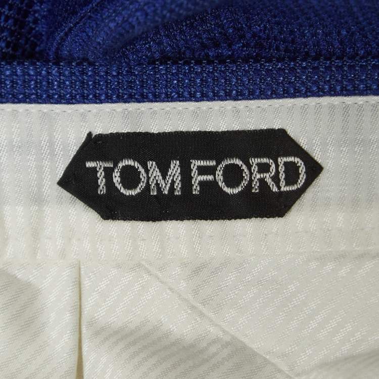 Pre Owned Tom Ford Blue Texture Silk & Cotton Tailored Pants M