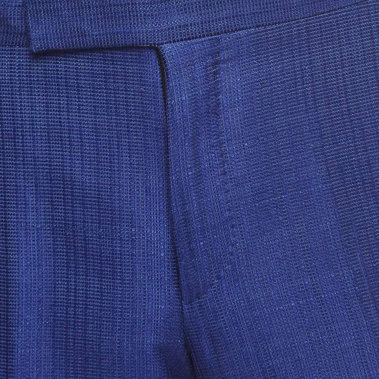 Pre Owned Tom Ford Blue Texture Silk & Cotton Tailored Pants M