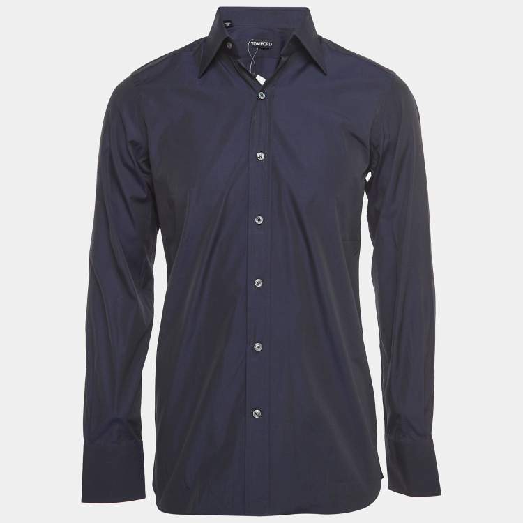 Pre Owned Tom Ford Navy Blue Cotton Long Sleeve Shirt M