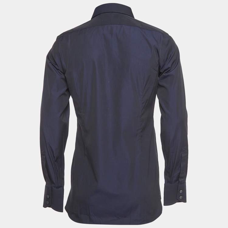 Pre Owned Tom Ford Navy Blue Cotton Long Sleeve Shirt M