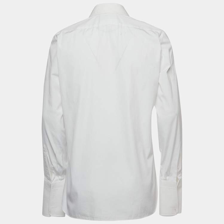 Pre Owned Tom Ford White Cotton Textured Paneled Long Sleeve Shirt M