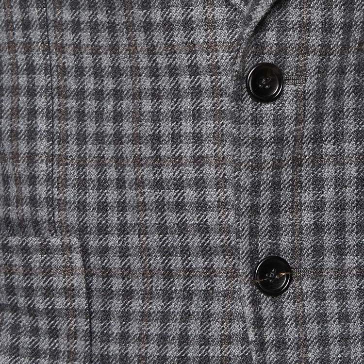 Pre Owned Tom Ford Grey Checked Wool & Silk Shelton Single Breasted Blazer M