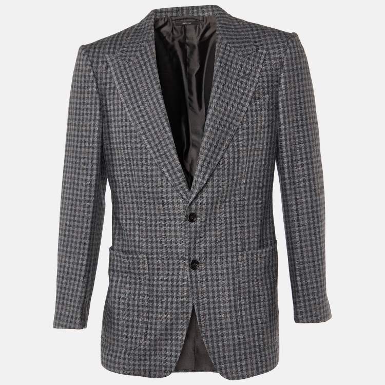 Pre Owned Tom Ford Grey Checked Wool & Silk Shelton Single Breasted Blazer M