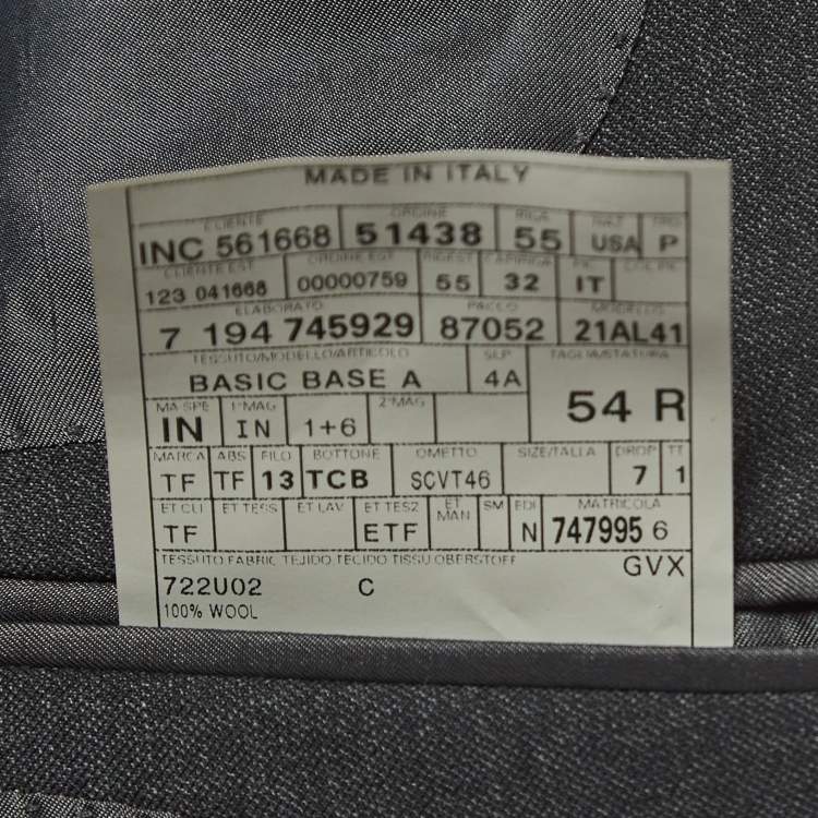 Pre Owned Tom Ford Grey Wool Double Breasted Blazer XXL