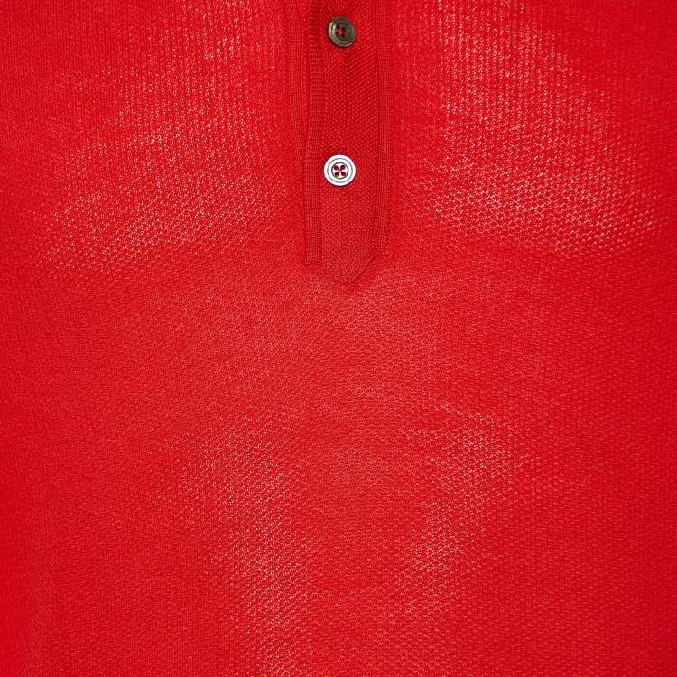 Pre Owned Tom Ford Red Cotton Knit Polo T-Shirt L