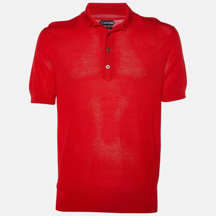 Pre Owned Tom Ford Red Cotton Knit Polo T-Shirt L