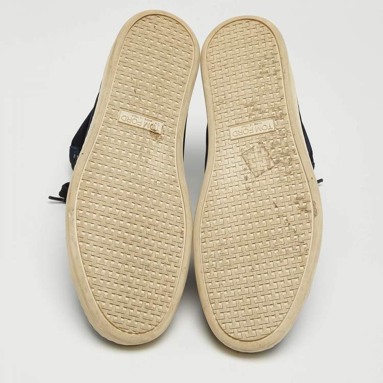 Pre Owned Tom Ford Navy Blue Velvet Russell High Top Sneakers Size 42