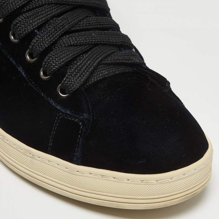 Pre Owned Tom Ford Navy Blue Velvet Russell High Top Sneakers Size 42