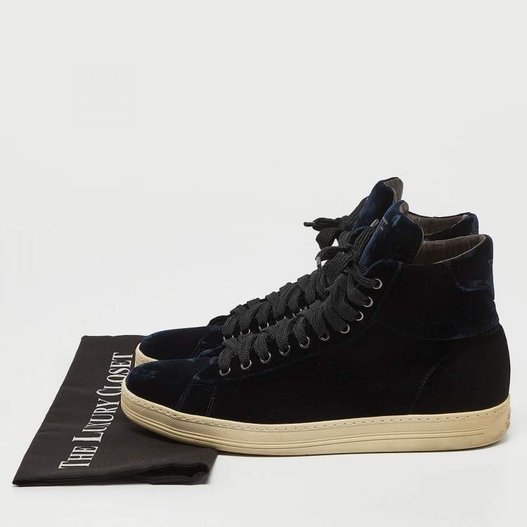 Pre Owned Tom Ford Navy Blue Velvet Russell High Top Sneakers Size 42