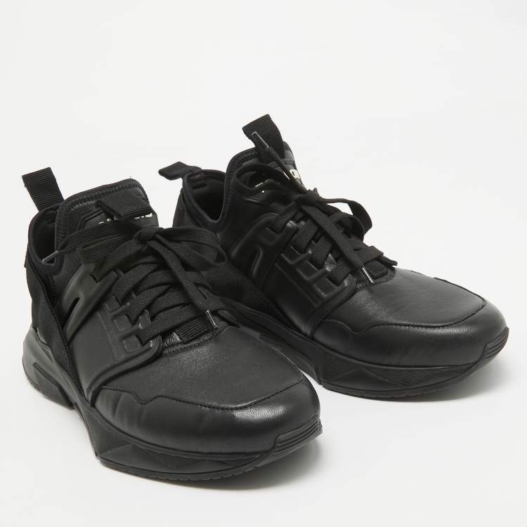 Pre Owned Tom Ford Black Leather and Neoprene Jago Lace Up  Sneakers Size 41