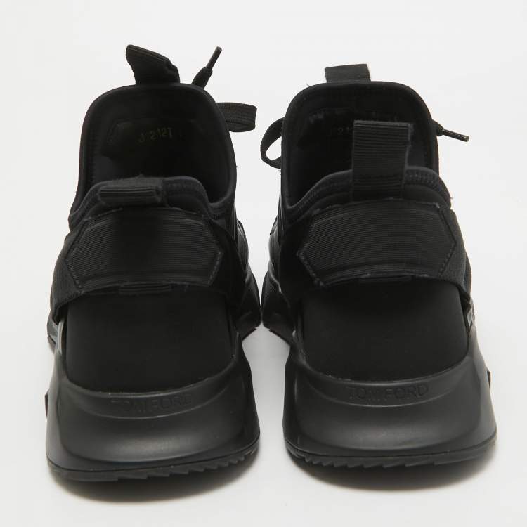 Pre Owned Tom Ford Black Leather and Neoprene Jago Lace Up  Sneakers Size 41