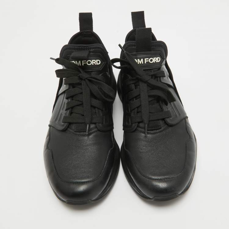 Pre Owned Tom Ford Black Leather and Neoprene Jago Lace Up  Sneakers Size 41