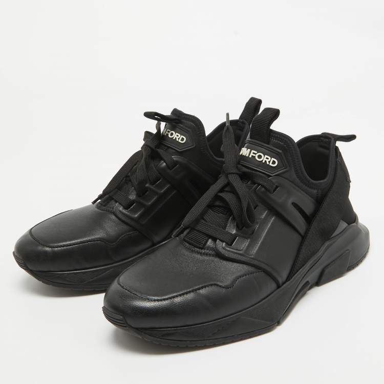 Pre Owned Tom Ford Black Leather and Neoprene Jago Lace Up  Sneakers Size 41