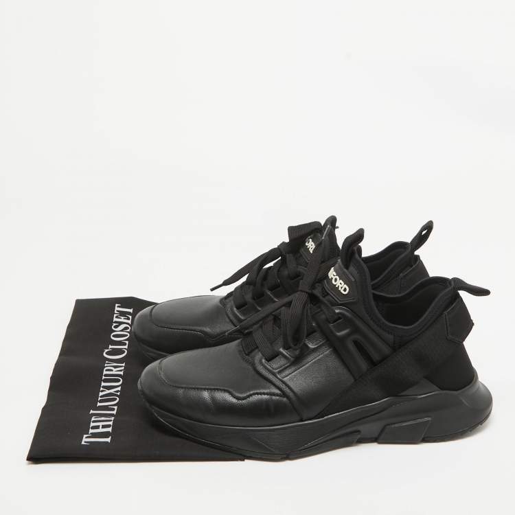Pre Owned Tom Ford Black Leather and Neoprene Jago Lace Up  Sneakers Size 41