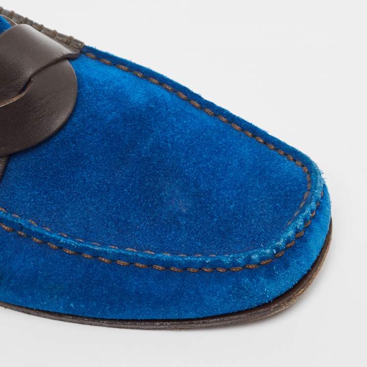 Pre Owned Tom Ford Blue/Brown Leather and Suede Loafers Size 42