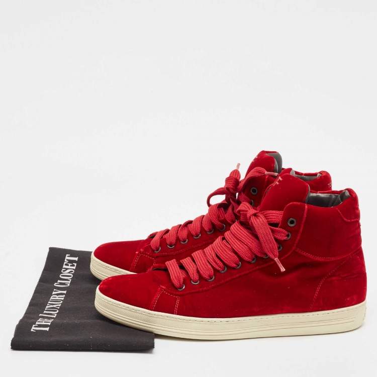Pre Owned Tom Ford Red Velvet Russell High Top Sneakers Size 44