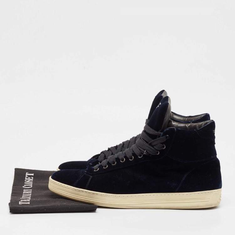 Pre Owned Tom Ford Navy Blue Velvet Russell High Top Sneakers Size 45