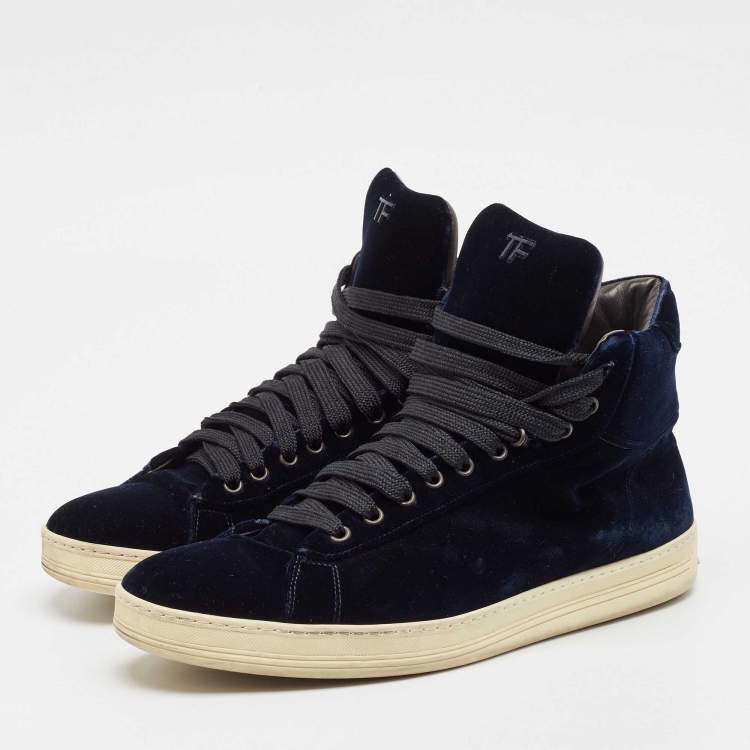 Pre Owned Tom Ford Navy Blue Velvet Russell High Top Sneakers Size 45