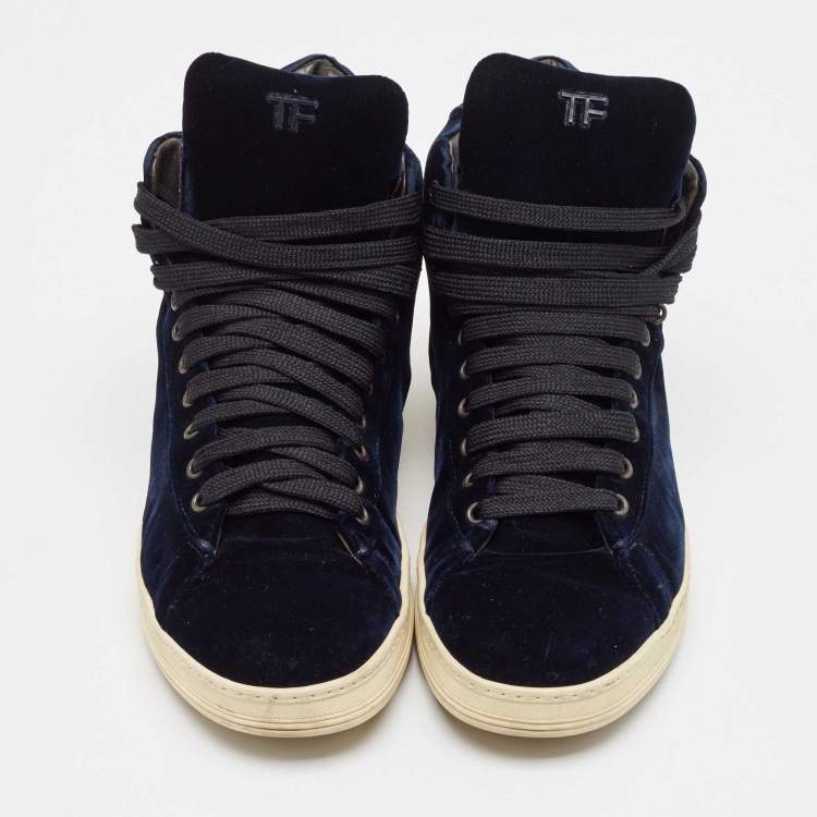 Pre Owned Tom Ford Navy Blue Velvet Russell High Top Sneakers Size 45