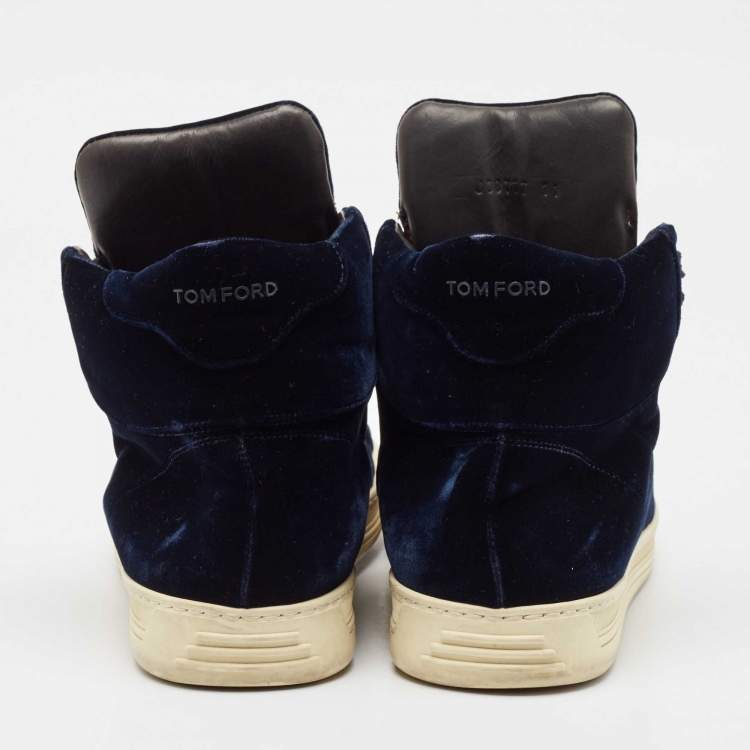 Pre Owned Tom Ford Navy Blue Velvet Russell High Top Sneakers Size 45
