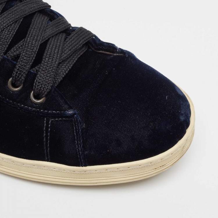 Pre Owned Tom Ford Navy Blue Velvet Russell High Top Sneakers Size 45