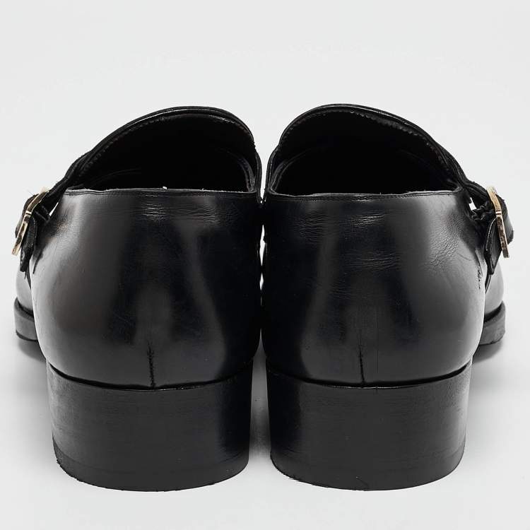 Pre Owned Tom Ford Black Leather Single Flap Monks Size 43.5