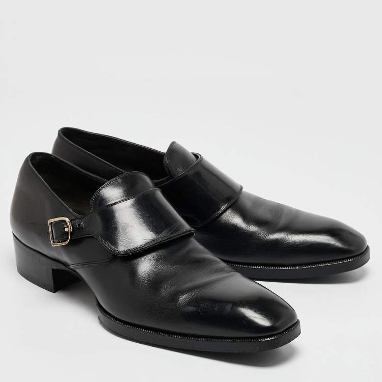 Pre Owned Tom Ford Black Leather Single Flap Monks Size 43.5