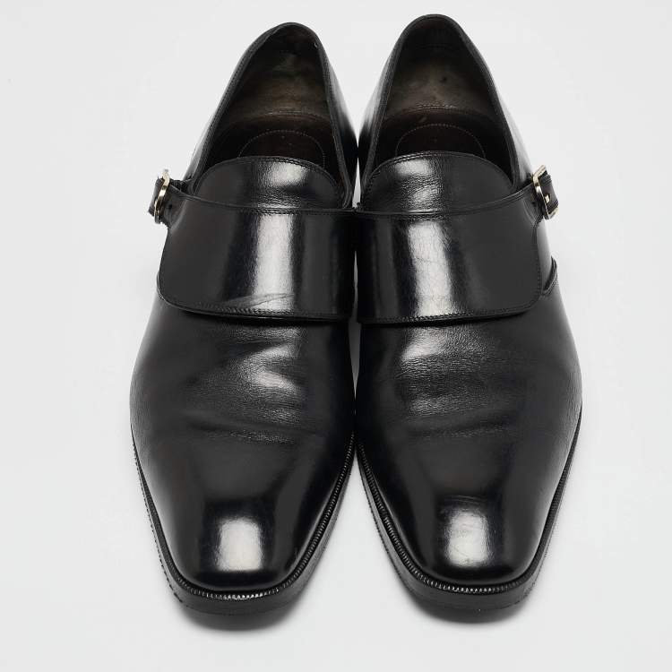 Pre Owned Tom Ford Black Leather Single Flap Monks Size 43.5