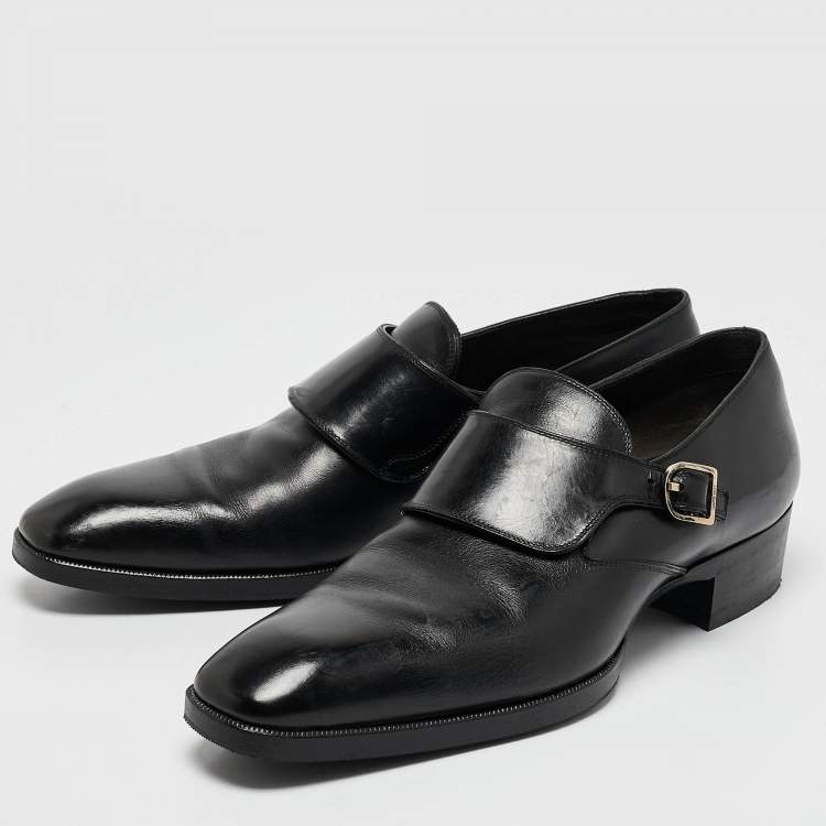 Pre Owned Tom Ford Black Leather Single Flap Monks Size 43.5