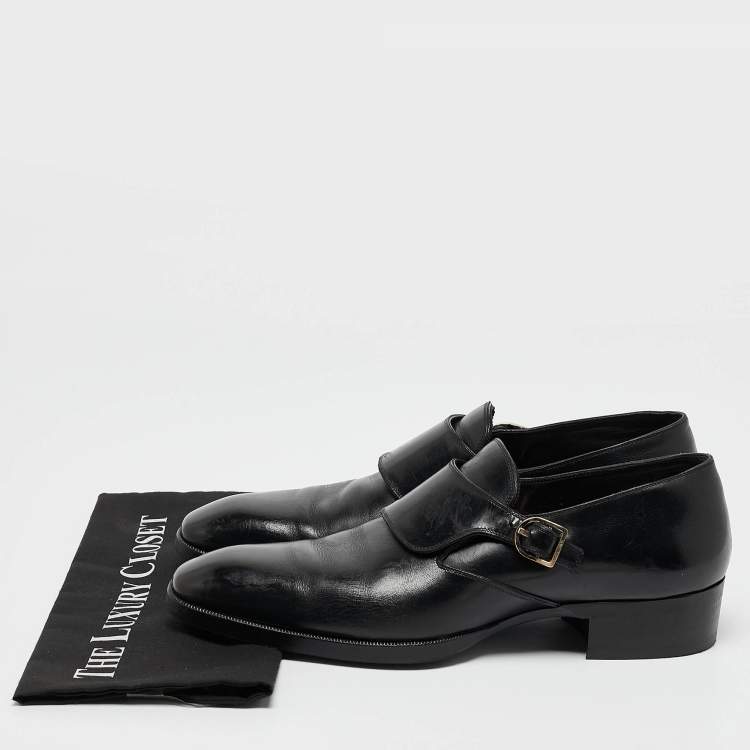 Pre Owned Tom Ford Black Leather Single Flap Monks Size 43.5