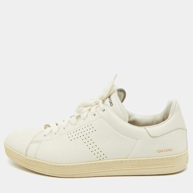 Pre Owned Tom Ford White Leather Perforated Logo Low Top Sneakers Size 44.5