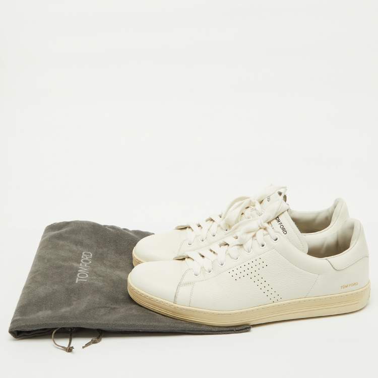 Pre Owned Tom Ford White Leather Perforated Logo Low Top Sneakers Size 44.5