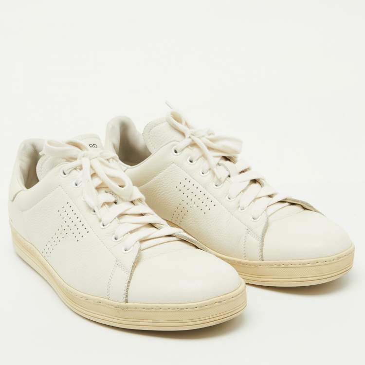 Pre Owned Tom Ford White Leather Perforated Logo Low Top Sneakers Size 44.5