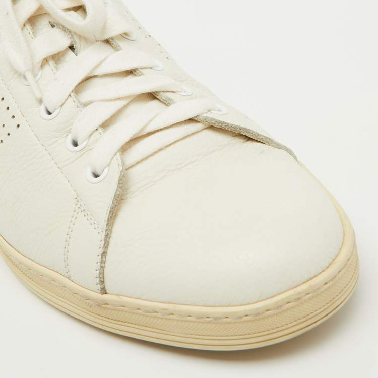 Pre Owned Tom Ford White Leather Perforated Logo Low Top Sneakers Size 44.5