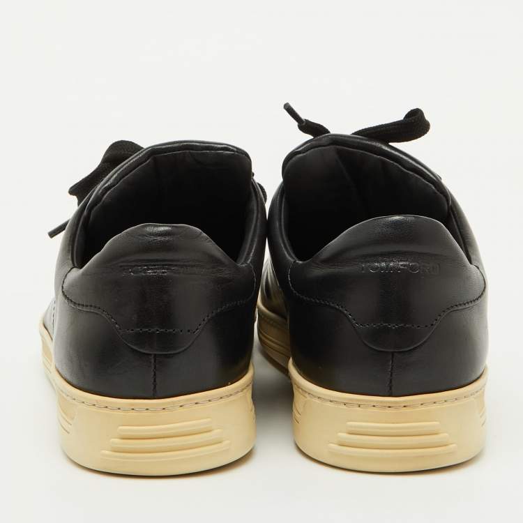 Pre Owned Tom Ford Black Leather Lace Up Low Top Sneakers Size 44