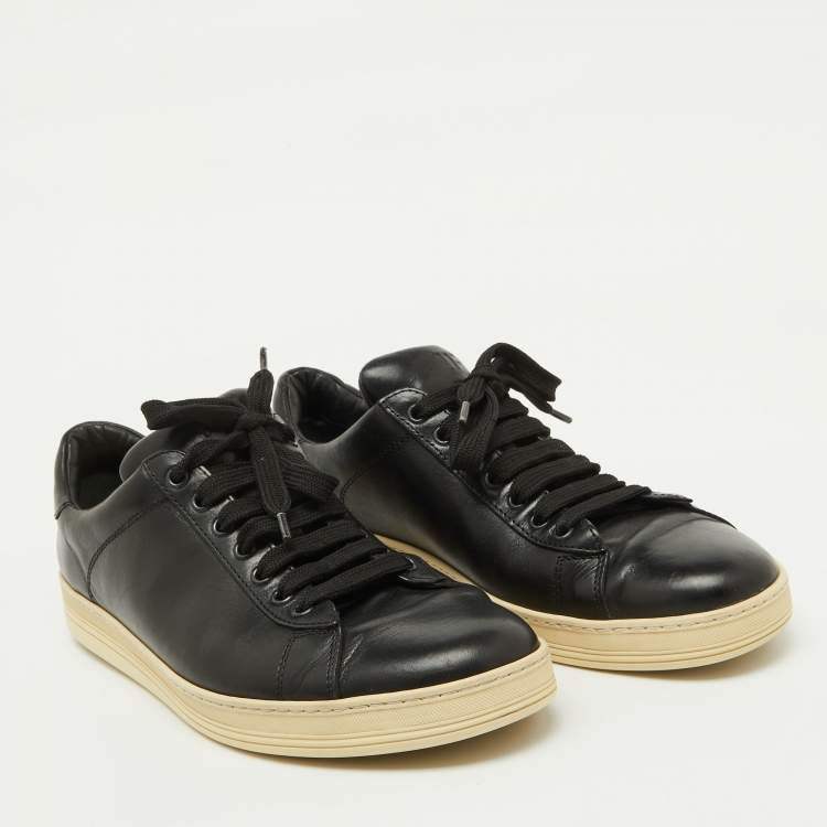 Pre Owned Tom Ford Black Leather Lace Up Low Top Sneakers Size 44
