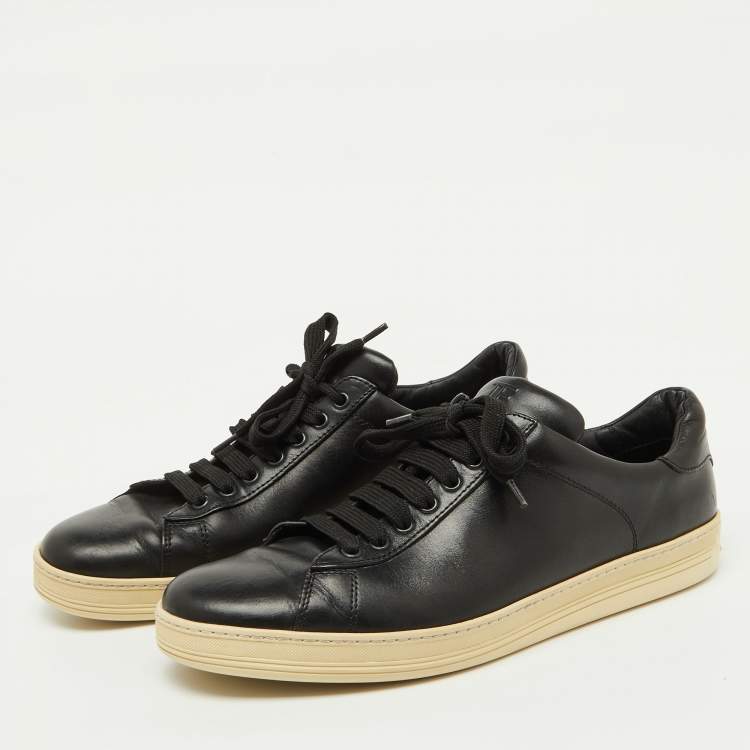 Pre Owned Tom Ford Black Leather Lace Up Low Top Sneakers Size 44