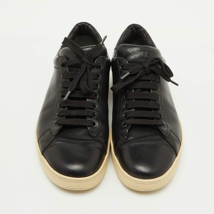 Pre Owned Tom Ford Black Leather Lace Up Low Top Sneakers Size 44